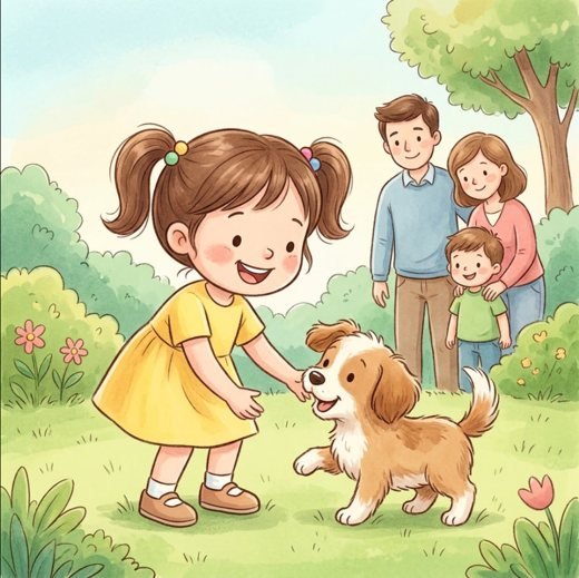 Ilustración de una niña con su perrito