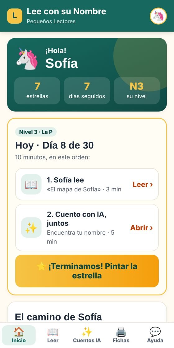 Pantalla de inicio de la app con el día de hoy
